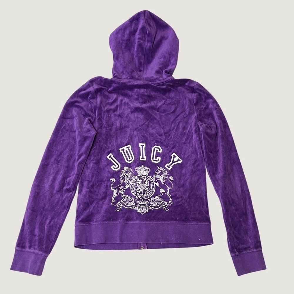 Juicy Couture Velour Hoodie Large Zip Up Purple Mcbling Back Graphic 2000s Y2K
